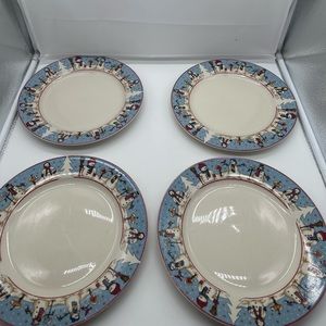 Set of 4 Meiwa Snowmen Serenade Dinner Plate Plates 1997 Christmas Winter